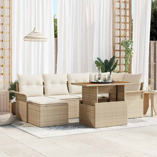 Garten-Sofa-Set mit Speicher 7 pcs Beige Poly Rattan