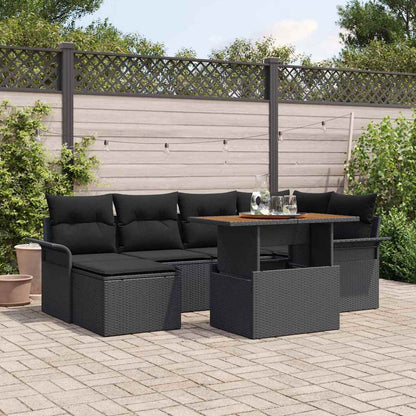 Garten-Sofa-Set mit Speicher 7 pcs Schwarz Poly Rattan