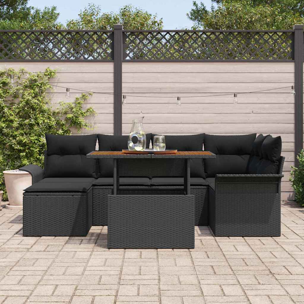 Garten-Sofa-Set mit Speicher 7 pcs Schwarz Poly Rattan