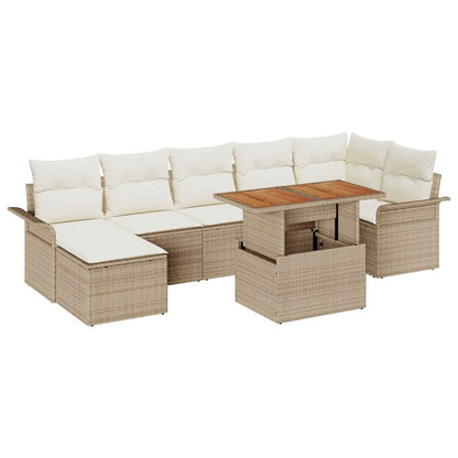 Garten-Sofa-Set mit Speicher 8 pcs Beige Poly Rattan