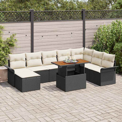 Garten-Sofa-Set mit Speicher 9 pcs Schwarz Poly Rattan