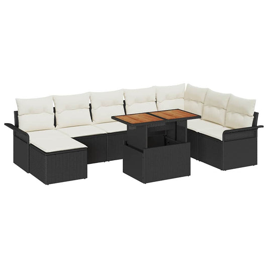 Garten-Sofa-Set mit Speicher 9 pcs Schwarz Poly Rattan