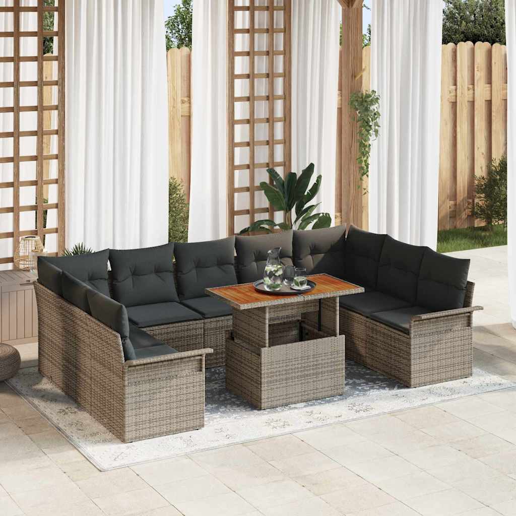 Garten-Sofa-Set mit Speicher 10 pcs Grau Poly Rattan