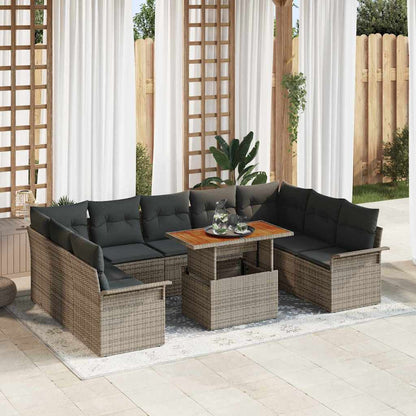 Garten-Sofa-Set mit Speicher 10 pcs Grau Poly Rattan
