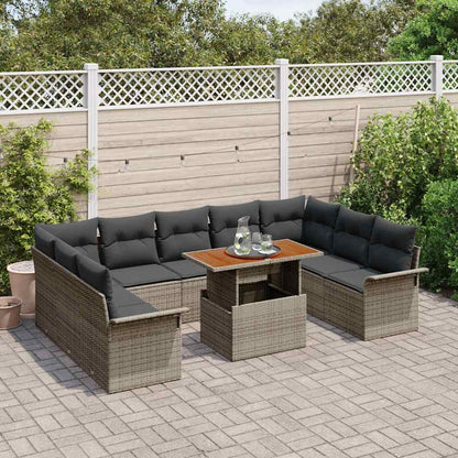Garten-Sofa-Set mit Speicher 10 pcs Grau Poly Rattan