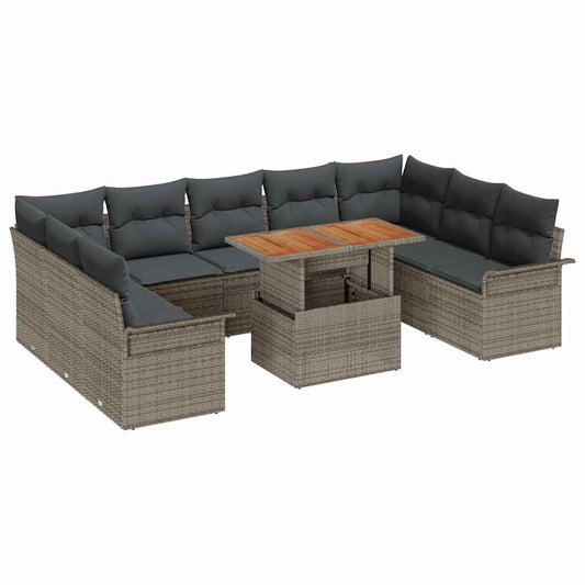 Garten-Sofa-Set mit Speicher 10 pcs Grau Poly Rattan