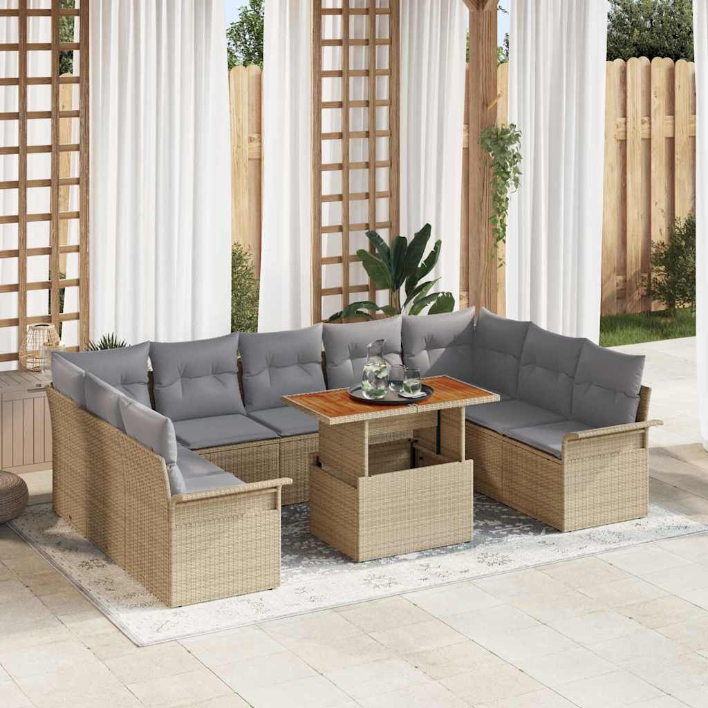 Garten-Sofa-Set mit Speicher 10 pcs Beige Poly Rattan