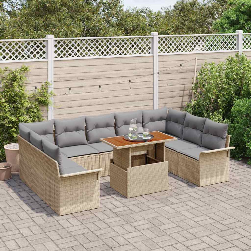 Garten-Sofa-Set mit Speicher 10 pcs Beige Poly Rattan