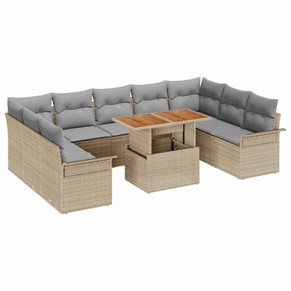 Garten-Sofa-Set mit Speicher 10 pcs Beige Poly Rattan