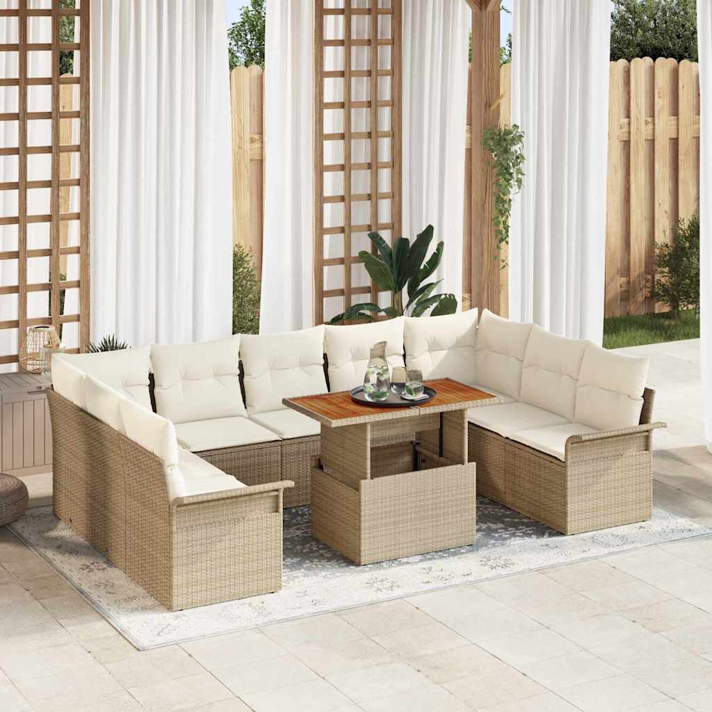 Garten-Sofa-Set mit Speicher 10 pcs Beige Poly Rattan