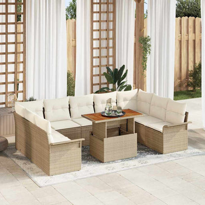 Garten-Sofa-Set mit Speicher 10 pcs Beige Poly Rattan