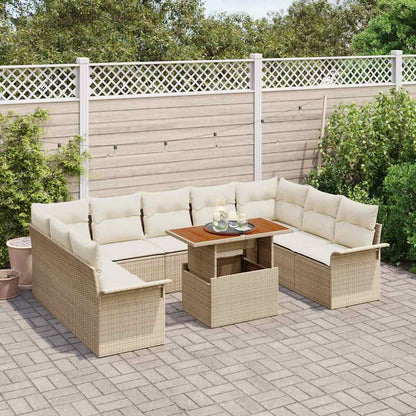 Garten-Sofa-Set mit Speicher 10 pcs Beige Poly Rattan