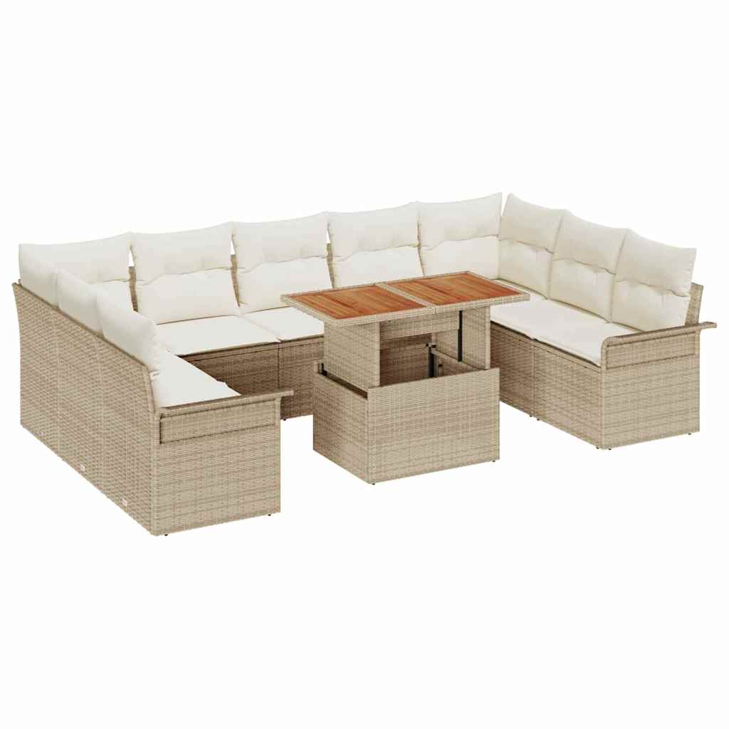 Garten-Sofa-Set mit Speicher 10 pcs Beige Poly Rattan