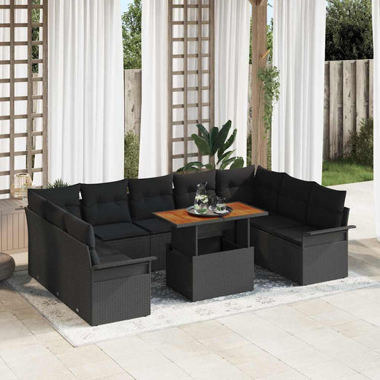 Garten-Sofa-Set mit Speicher 10 pcs Schwarz Poly Rattan