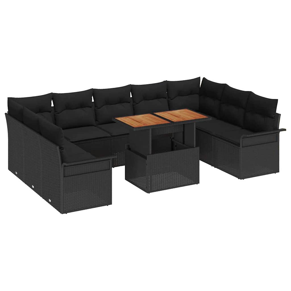 Garten-Sofa-Set mit Speicher 10 pcs Schwarz Poly Rattan