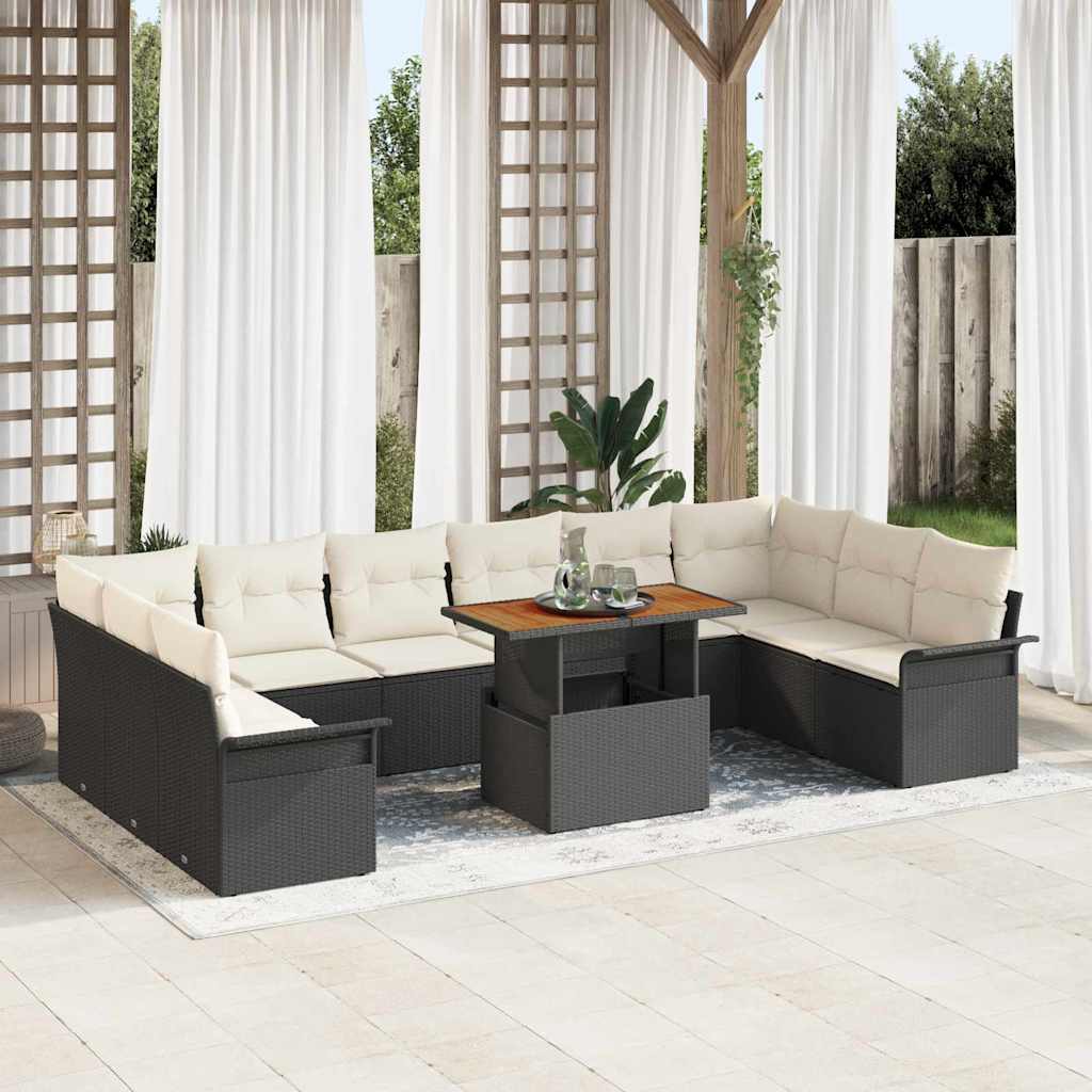 Garten-Sofa-Set mit Speicher 11 pcs Schwarz Poly Rattan