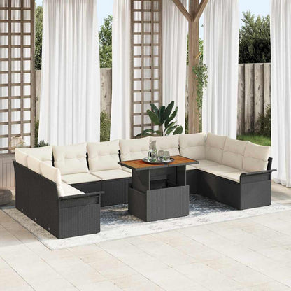 Garten-Sofa-Set mit Speicher 11 pcs Schwarz Poly Rattan