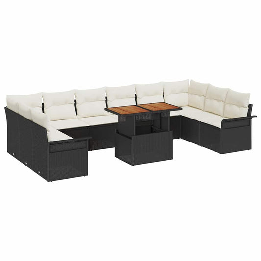 Garten-Sofa-Set mit Speicher 11 pcs Schwarz Poly Rattan