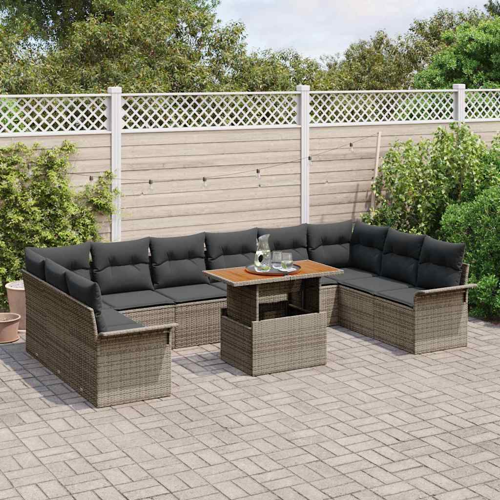 Garten-Sofa-Set mit Speicher 11 pcs Grau Poly Rattan