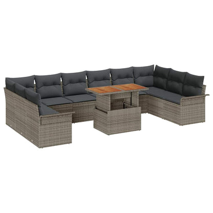 Garten-Sofa-Set mit Speicher 11 pcs Grau Poly Rattan
