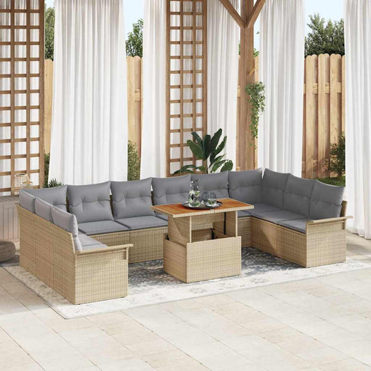 Garten-Sofa-Set mit Speicher 11 pcs Beige Poly Rattan