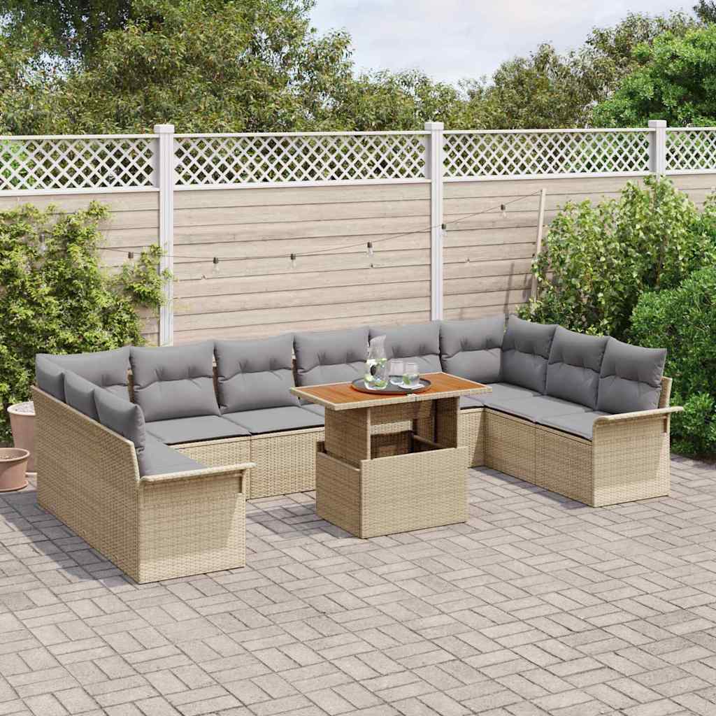 Garten-Sofa-Set mit Speicher 11 pcs Beige Poly Rattan