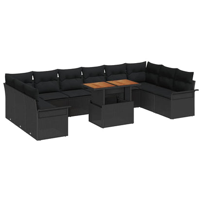 Garten-Sofa-Set mit Speicher 11 pcs Schwarz Poly Rattan
