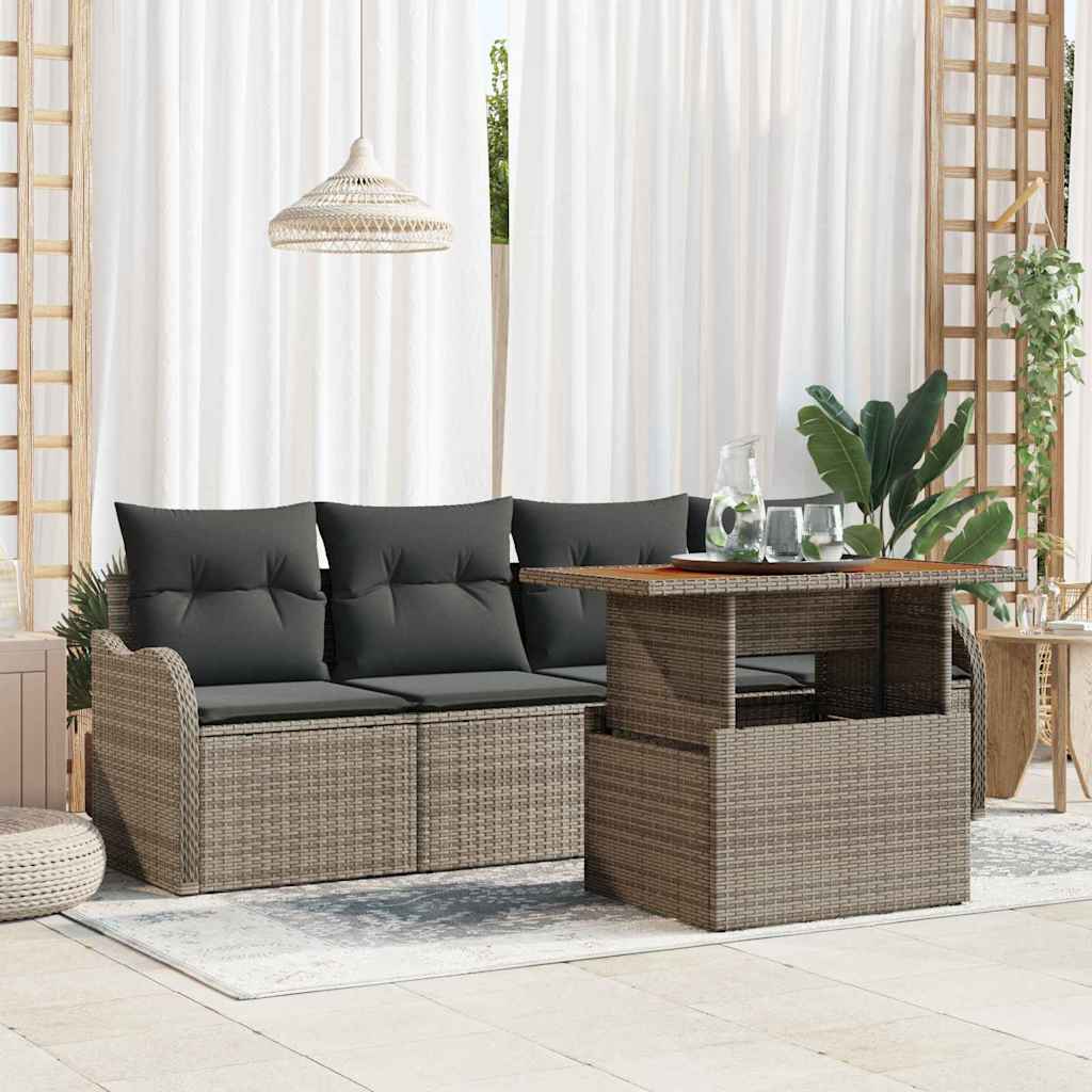 Garten-Sofa-Set mit Speicher 5 pcs Grau Poly Rattan
