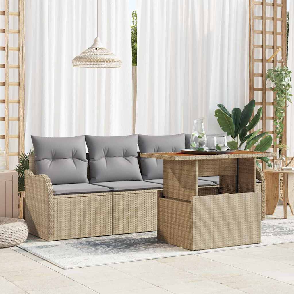 Garten-Sofa-Set mit Speicher 5 pcs Beige Poly Rattan
