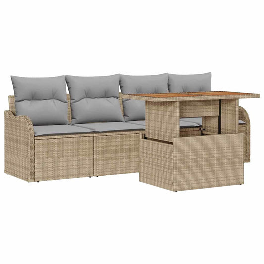 Garten-Sofa-Set mit Speicher 5 pcs Beige Poly Rattan