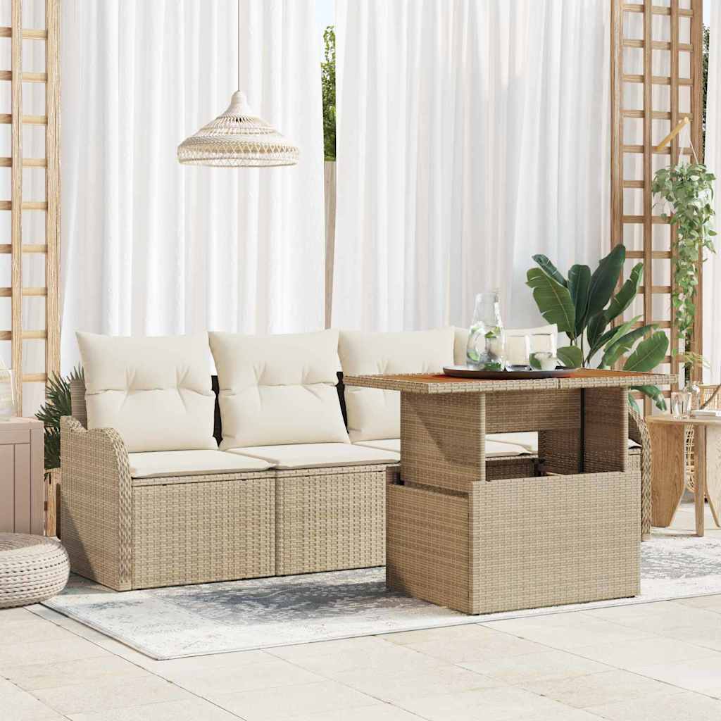 Garten-Sofa-Set mit Speicher 5 pcs Beige Poly Rattan