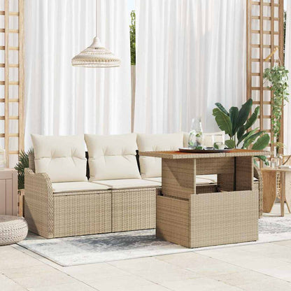 Garten-Sofa-Set mit Speicher 5 pcs Beige Poly Rattan