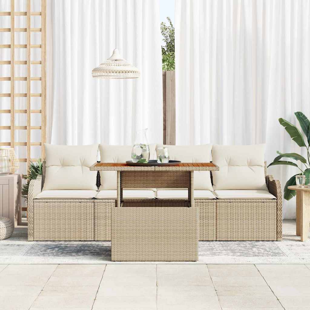 Garten-Sofa-Set mit Speicher 5 pcs Beige Poly Rattan