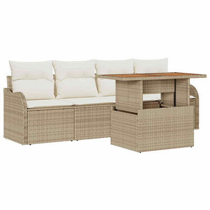 Garten-Sofa-Set mit Speicher 5 pcs Beige Poly Rattan