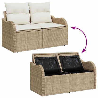 Garten-Sofa-Set mit Speicher 5 pcs Beige Poly Rattan
