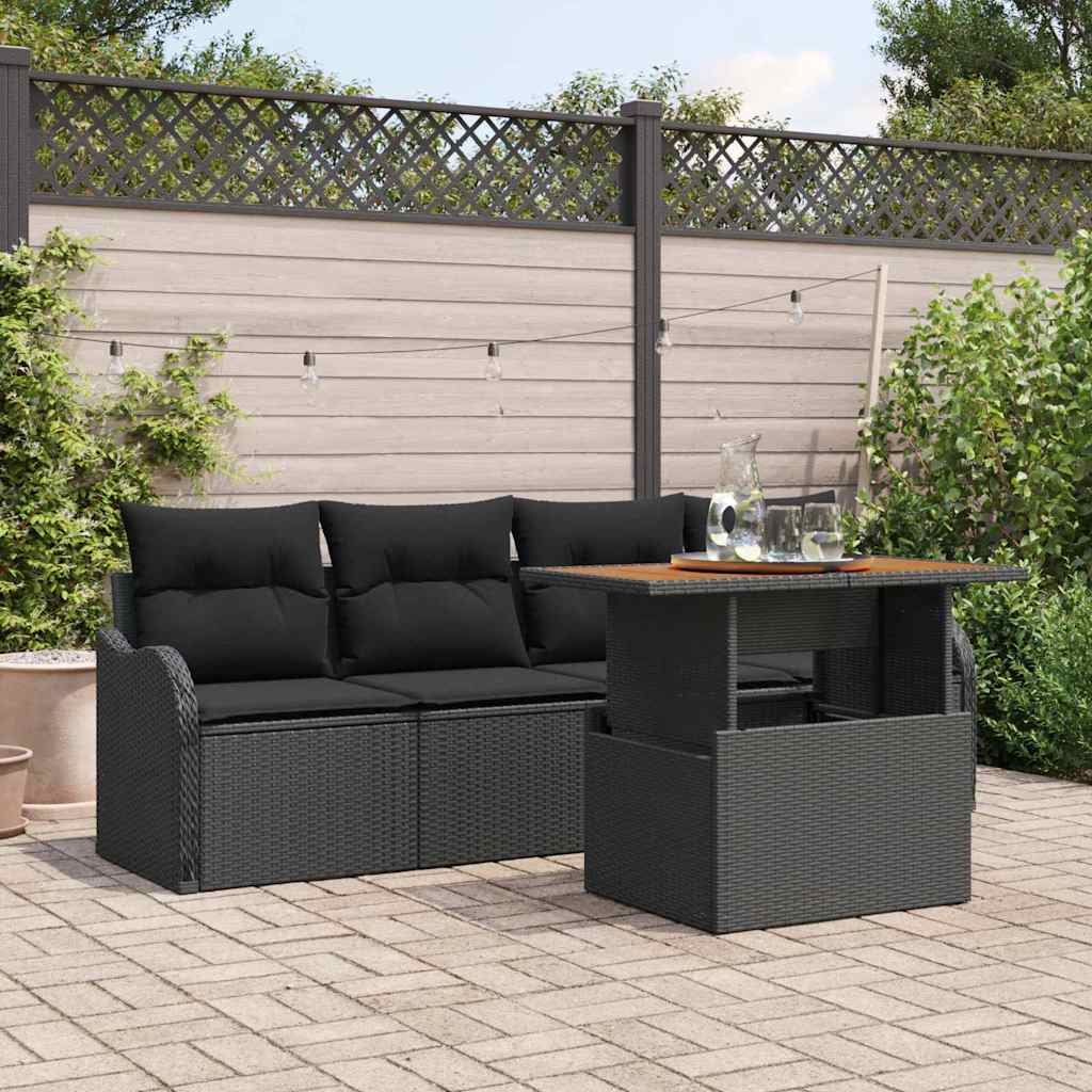 Garten-Sofa-Set mit Speicher 5 pcs Schwarz Poly Rattan