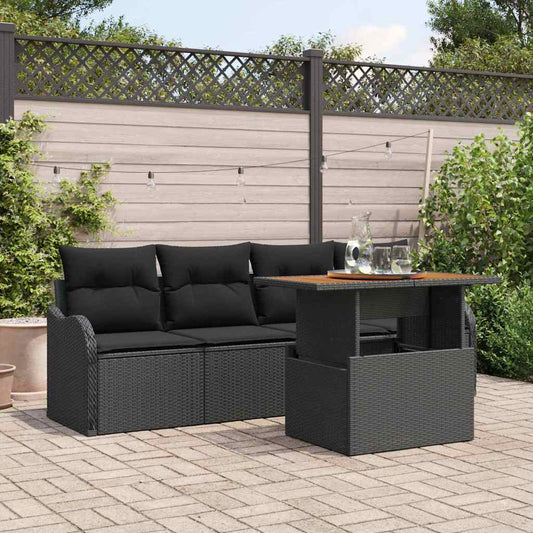 Garten-Sofa-Set mit Speicher 5 pcs Schwarz Poly Rattan