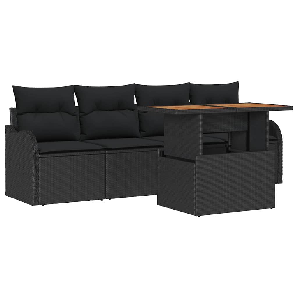 Garten-Sofa-Set mit Speicher 5 pcs Schwarz Poly Rattan
