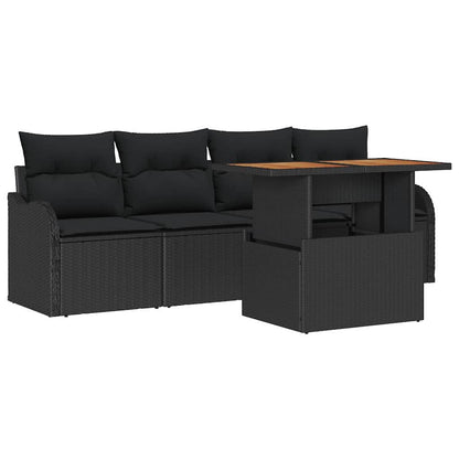 Garten-Sofa-Set mit Speicher 5 pcs Schwarz Poly Rattan
