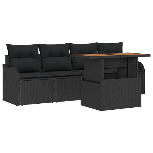 Garten-Sofa-Set mit Speicher 5 pcs Schwarz Poly Rattan