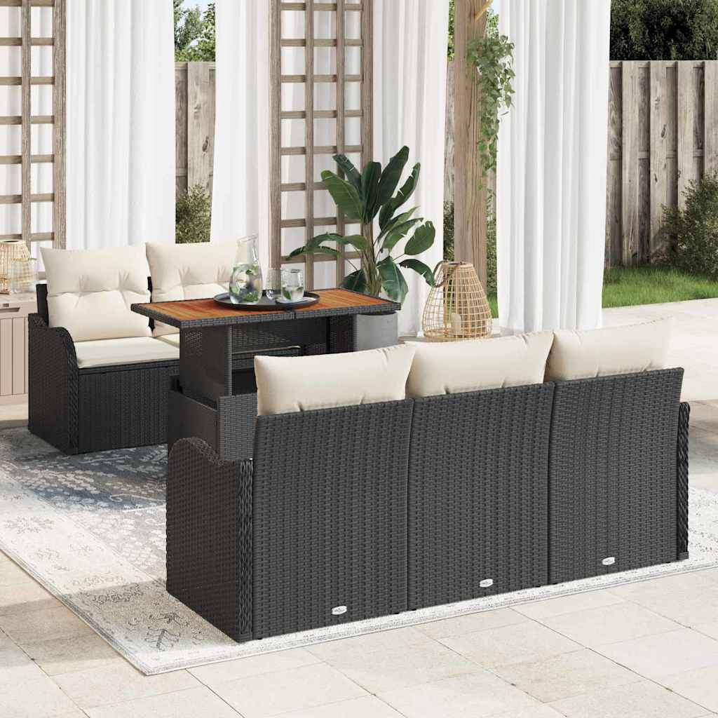 Garten-Sofa-Set mit Speicher 6 pcs Schwarz Poly Rattan