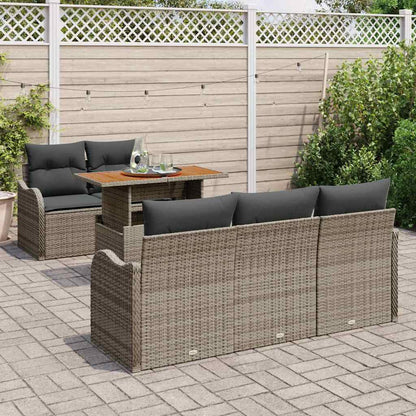 Garten-Sofa-Set mit Speicher 6 pcs Grau Poly Rattan