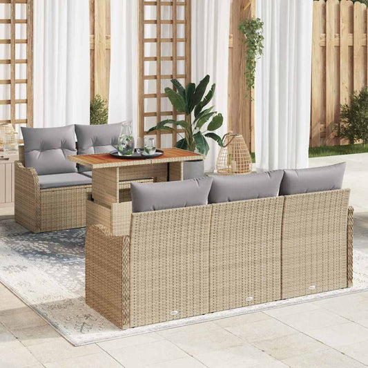 Garten-Sofa-Set mit Speicher 6 pcs Beige Poly Rattan