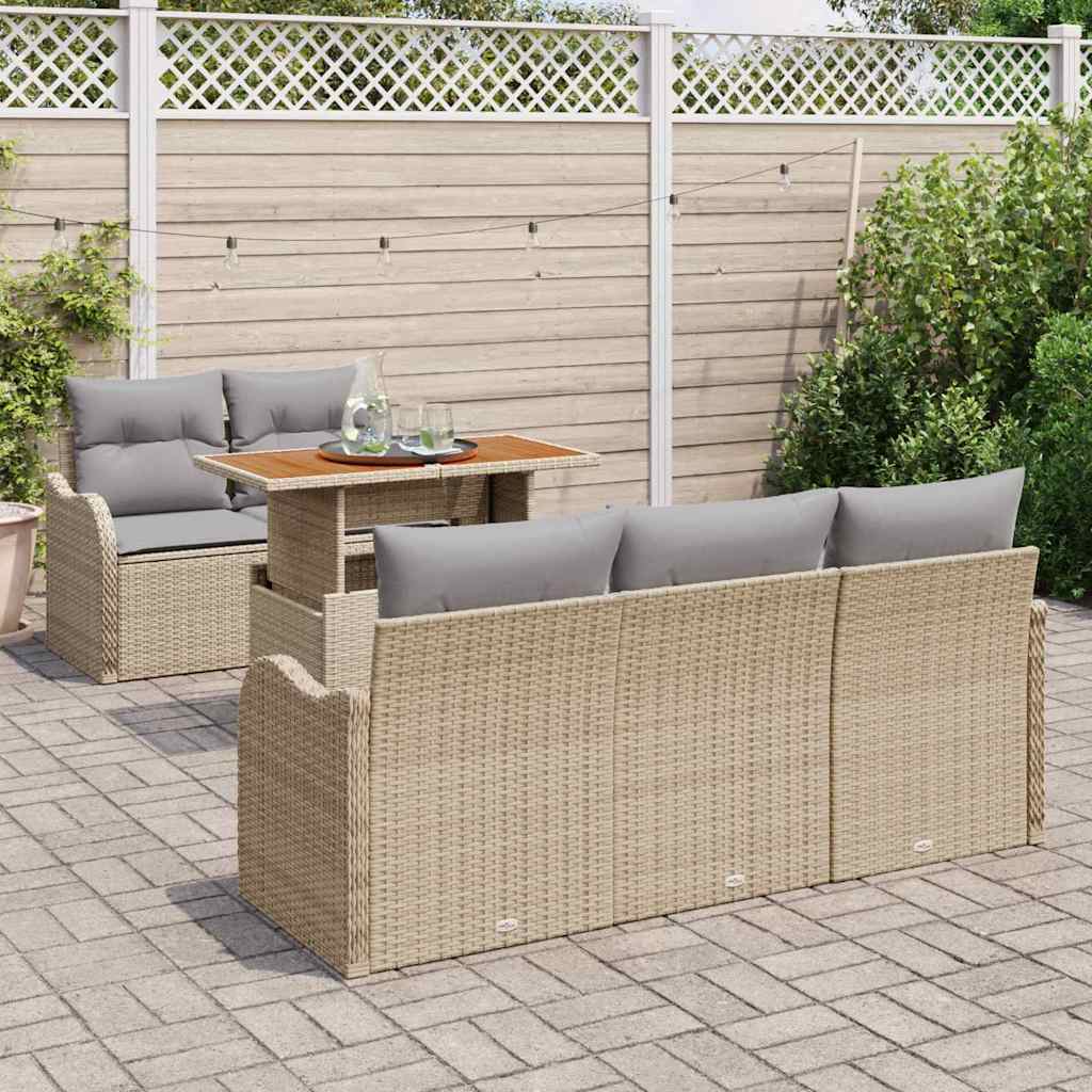 Garten-Sofa-Set mit Speicher 6 pcs Beige Poly Rattan
