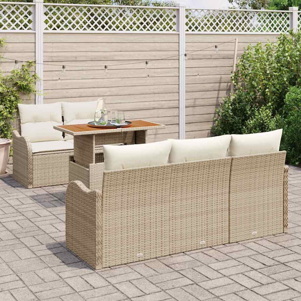 Garten-Sofa-Set mit Speicher 6 pcs Beige Poly Rattan