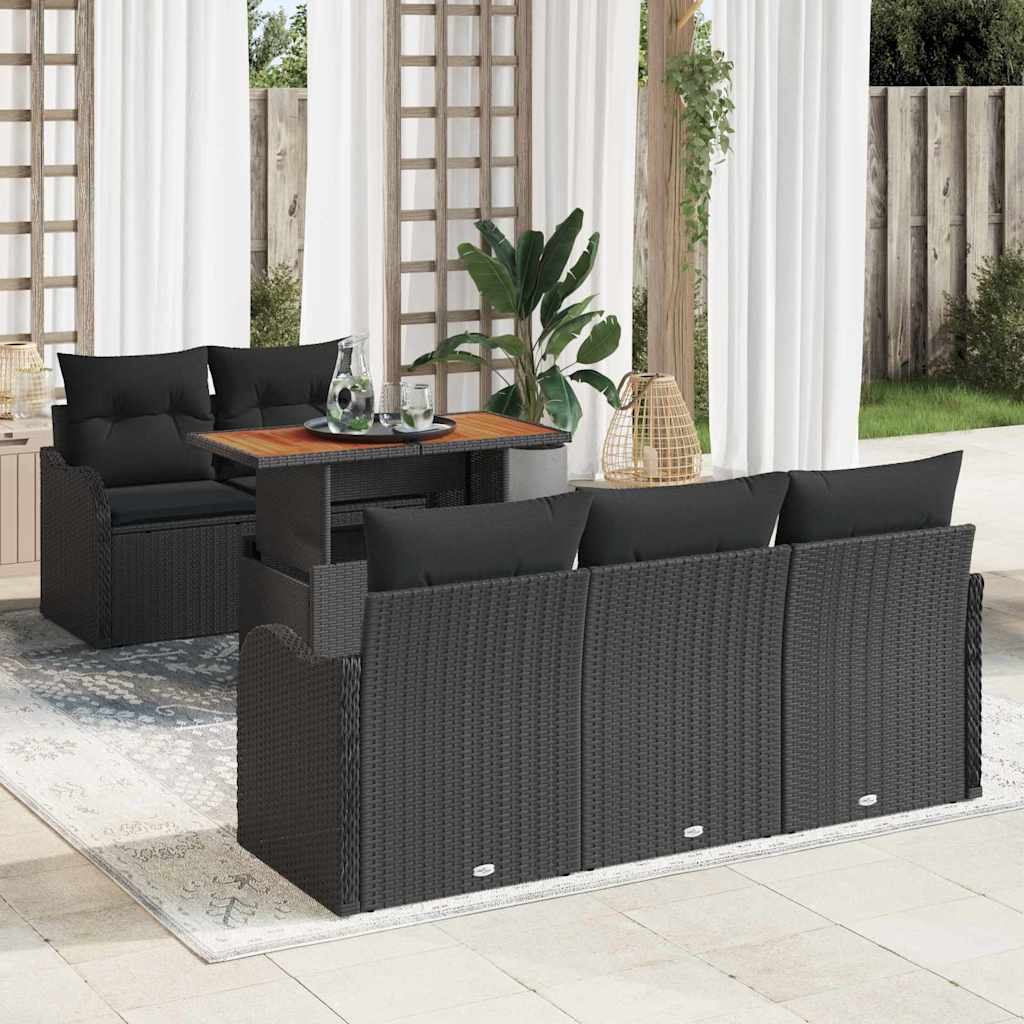 Garten-Sofa-Set mit Speicher 6 pcs Schwarz Poly Rattan
