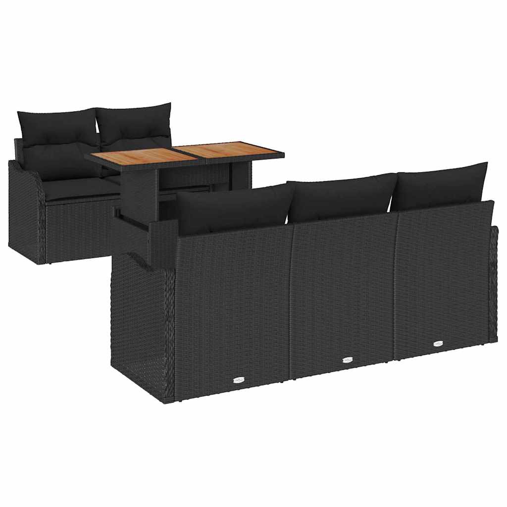 Garten-Sofa-Set mit Speicher 6 pcs Schwarz Poly Rattan
