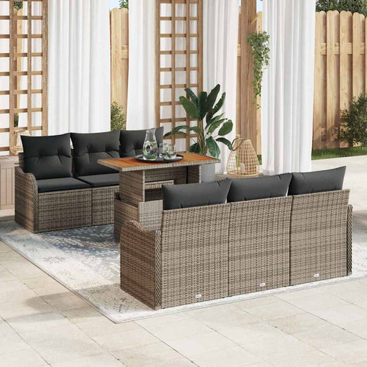 Garten-Sofa-Set mit Speicher 7 pcs Grau Poly Rattan