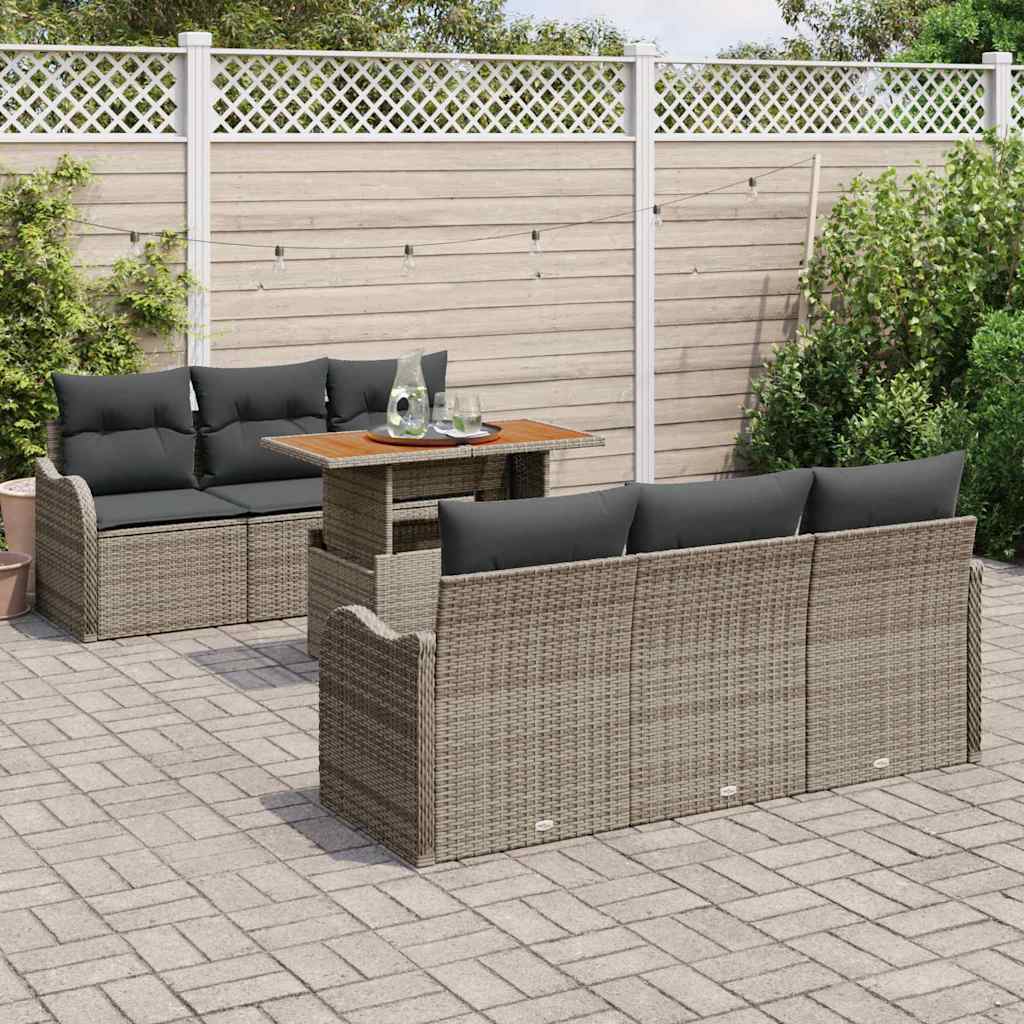 Garten-Sofa-Set mit Speicher 7 pcs Grau Poly Rattan