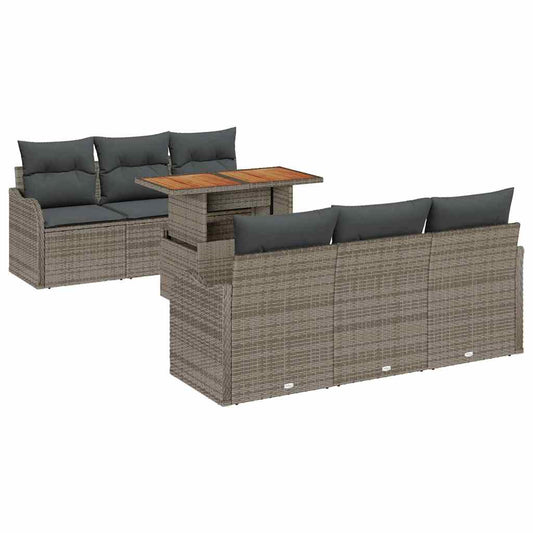 Garten-Sofa-Set mit Speicher 7 pcs Grau Poly Rattan